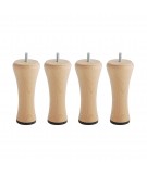 Lot de 4 pieds bois cylindrique, haut. 15, Made In France