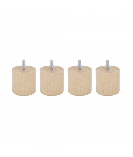 Lot de 4 pieds bois cylindrique, haut. 15, Made In France