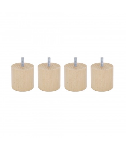 Lot de 4 pieds bois cylindrique, haut. 15, Made In France