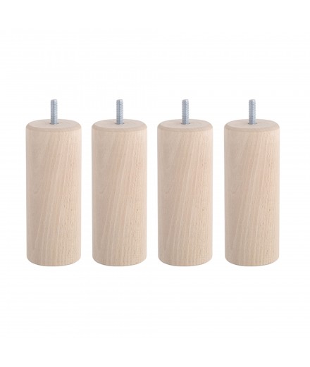 Lot de 4 pieds bois cylindrique, haut. 15, Made In France