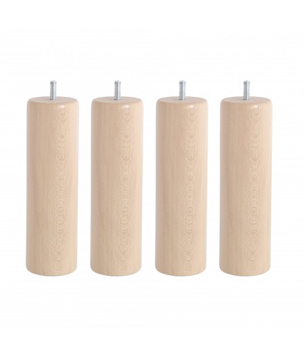 Lot de 4 pieds bois cylindrique, haut. 15, Made In France