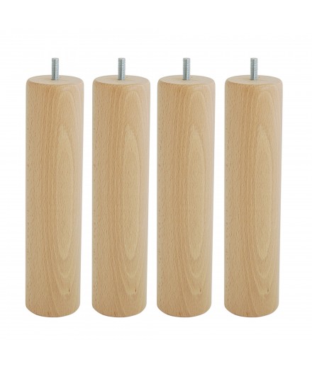 Lot de 4 pieds bois cylindrique, haut. 15, Made In France