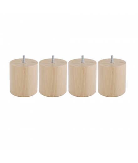 Lot de 4 pieds bois cylindrique, haut. 15, Made In France