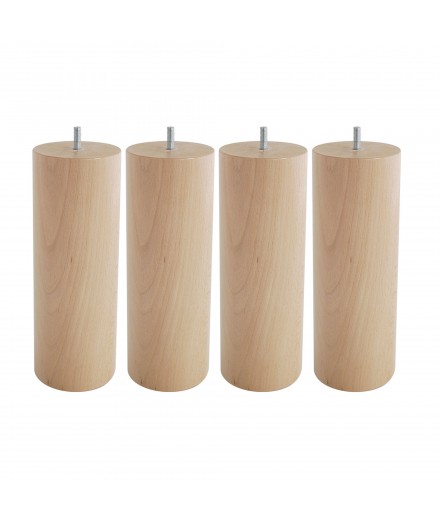 Lot de 4 pieds bois cylindrique, haut. 15, Made In France