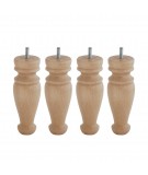 Lot de 4 pieds bois cylindrique, haut. 15, Made In France