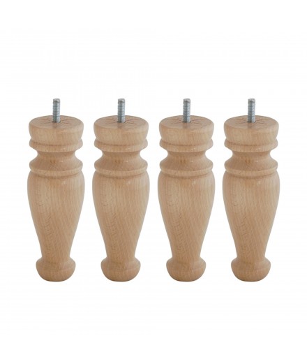 Lot de 4 pieds bois cylindrique, haut. 15, Made In France