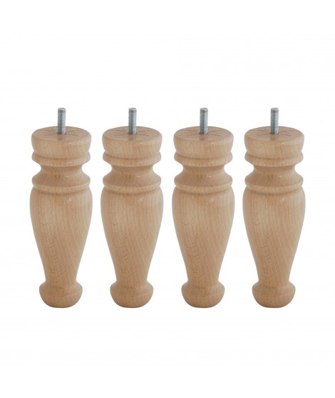 Lot de 4 pieds bois cylindrique, haut. 15, Made In France