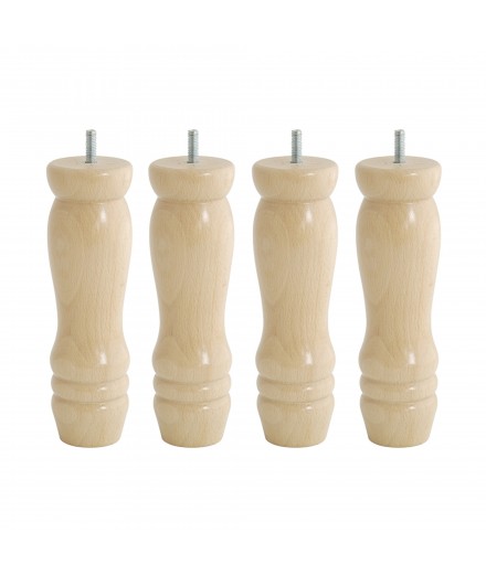 Lot de 4 pieds bois cylindrique, haut. 15, Made In France