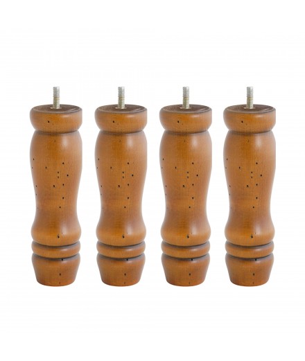 Lot de 4 pieds bois cylindrique, haut. 15, Made In France