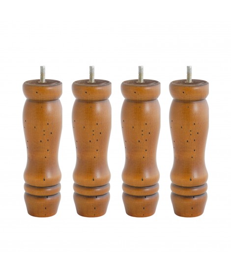 Lot de 4 pieds bois cylindrique, haut. 15, Made In France