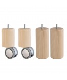 Lot de 4 pieds bois cylindrique, haut. 15, Made In France