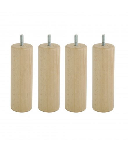 Lot de 4 pieds bois cylindrique, haut. 15, Made In France