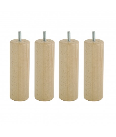 Lot de 4 pieds bois cylindrique, haut. 15, Made In France