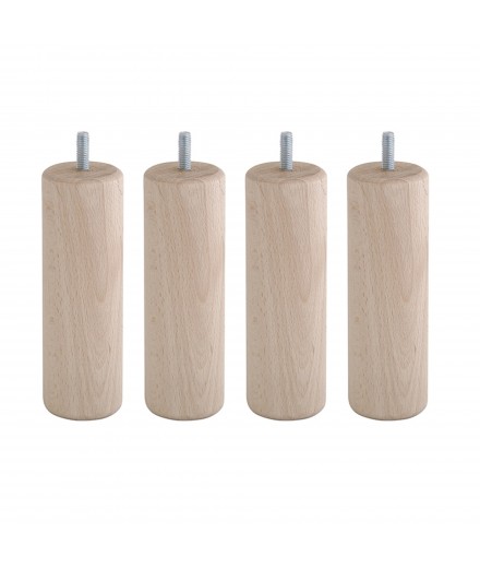 Lot de 4 pieds de sommier cylindre en Hêtre, haut. 15 cm